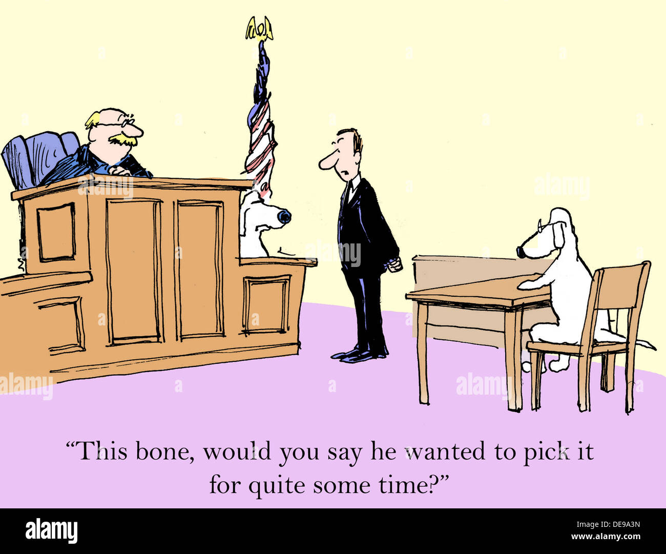 L'avocat est contre-interroger le témoin et dit "cet os, diriez-vous qu'il voulait le prendre pour un certain temps ?". Banque D'Images