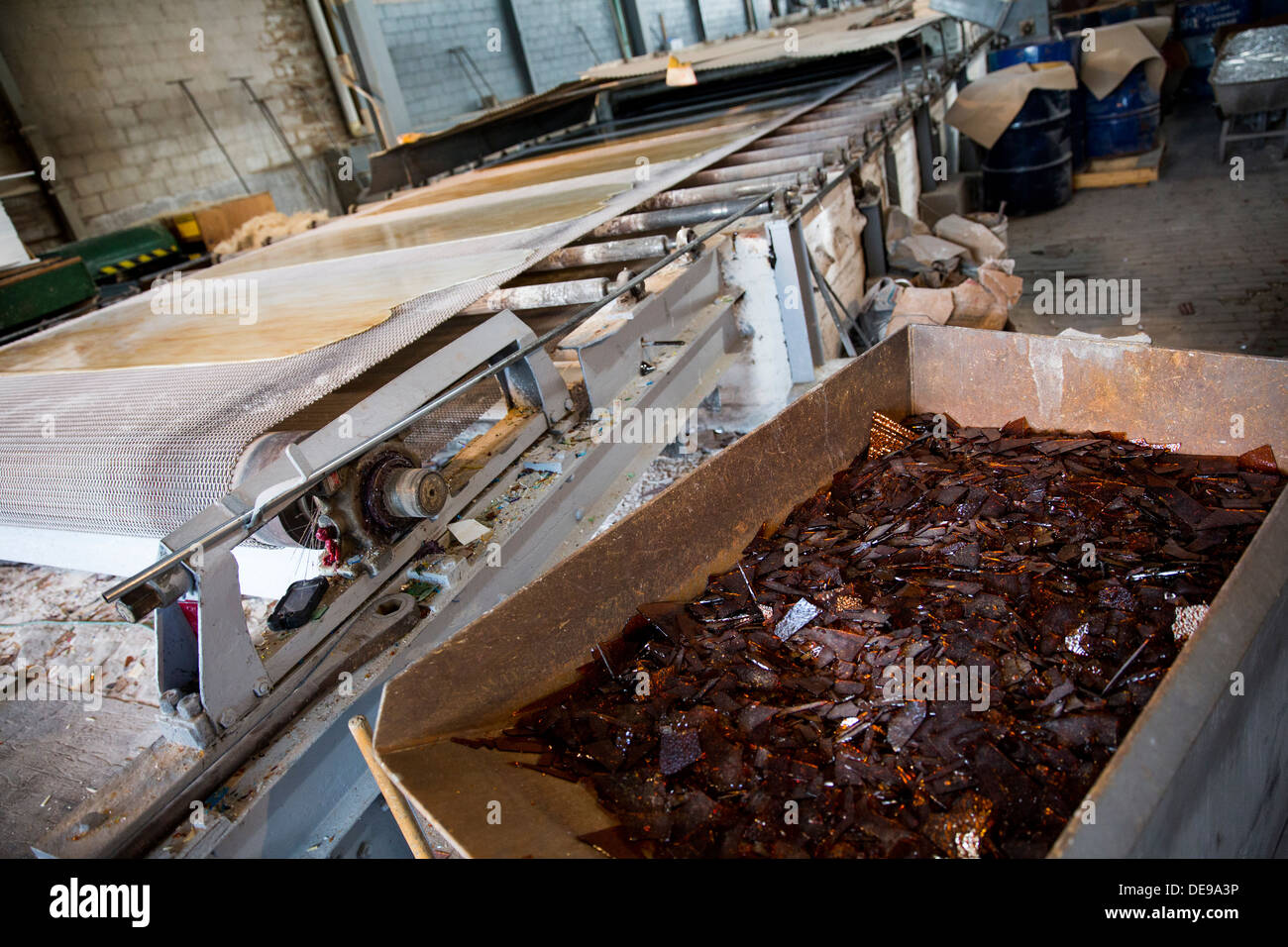 Vitraux décoratifs en stock à l'usine de la compagnie de verre Wissmach. Banque D'Images