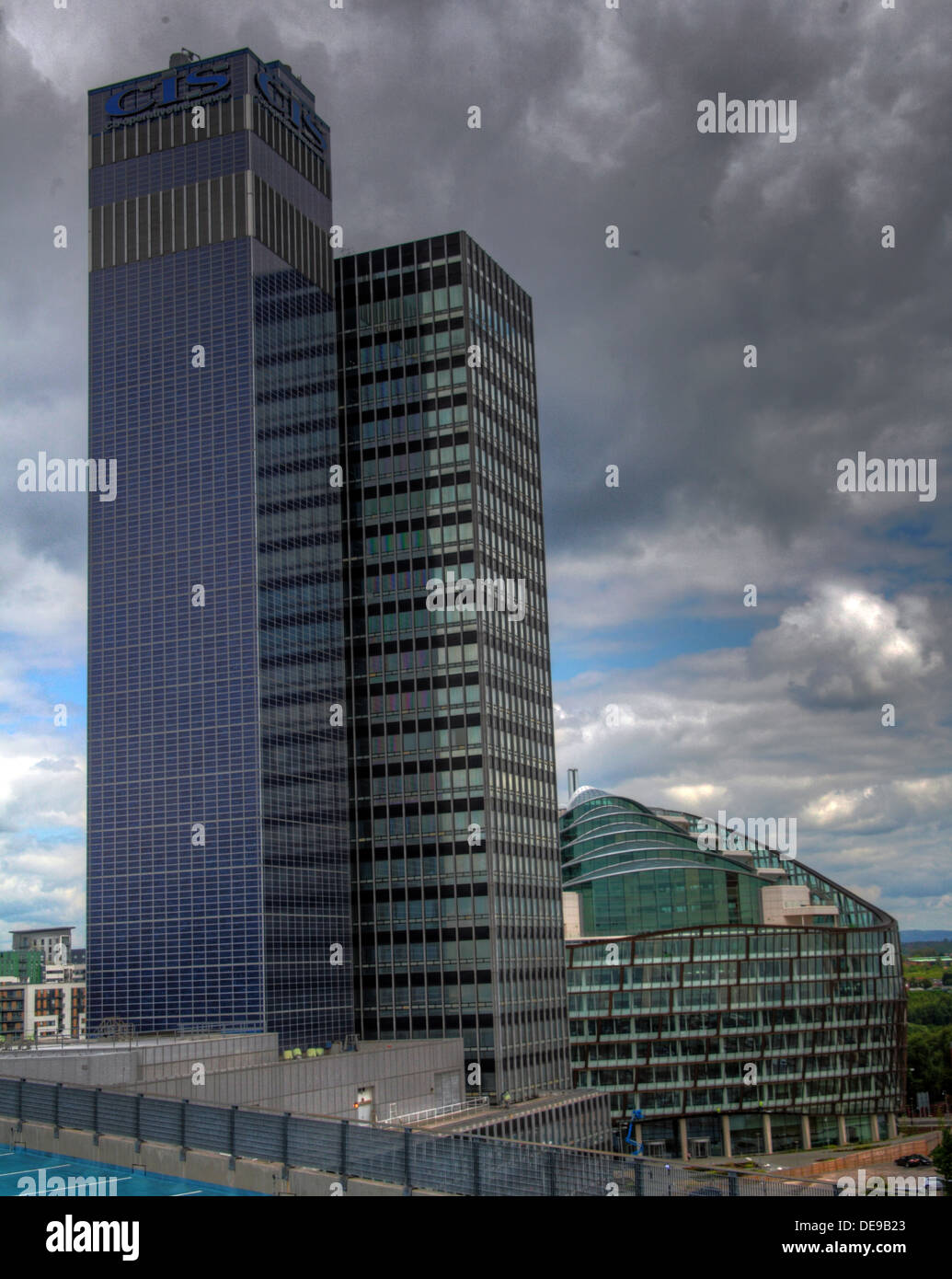 Panneaux solaires BIPV sur New Century House, COOP, Manchester, Angleterre, RU Banque D'Images