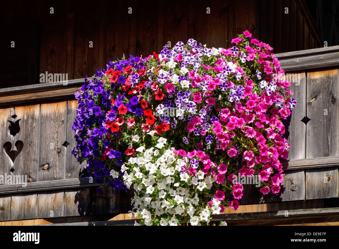 Kochel am See, Kochelsee, Balcon des fleurs sur une ferme, Berlin, Germany, Europe Banque D'Images