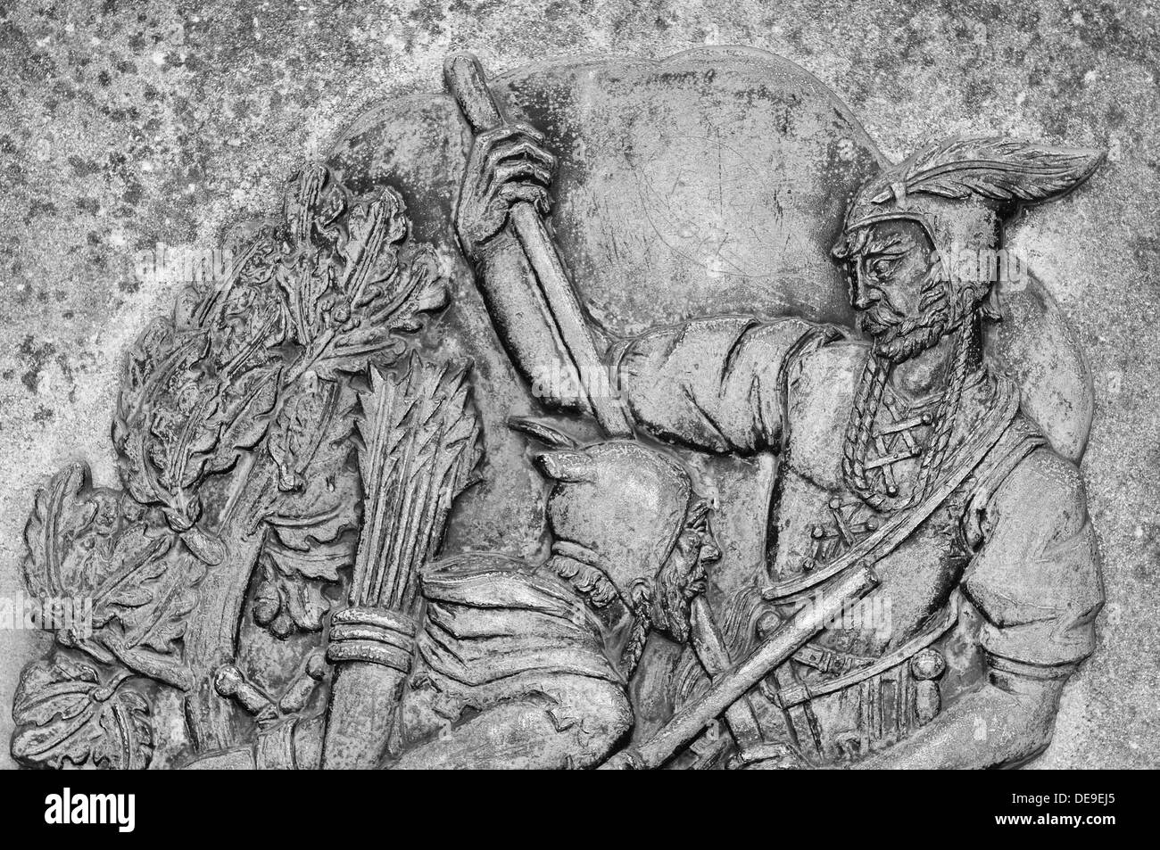Basrelief représentant Robin des bois au château de Nottingham, Angleterre. Banque D'Images Basrelief représentant Robin des bois au château de Nottingham, Angleterre. Banque D'Images