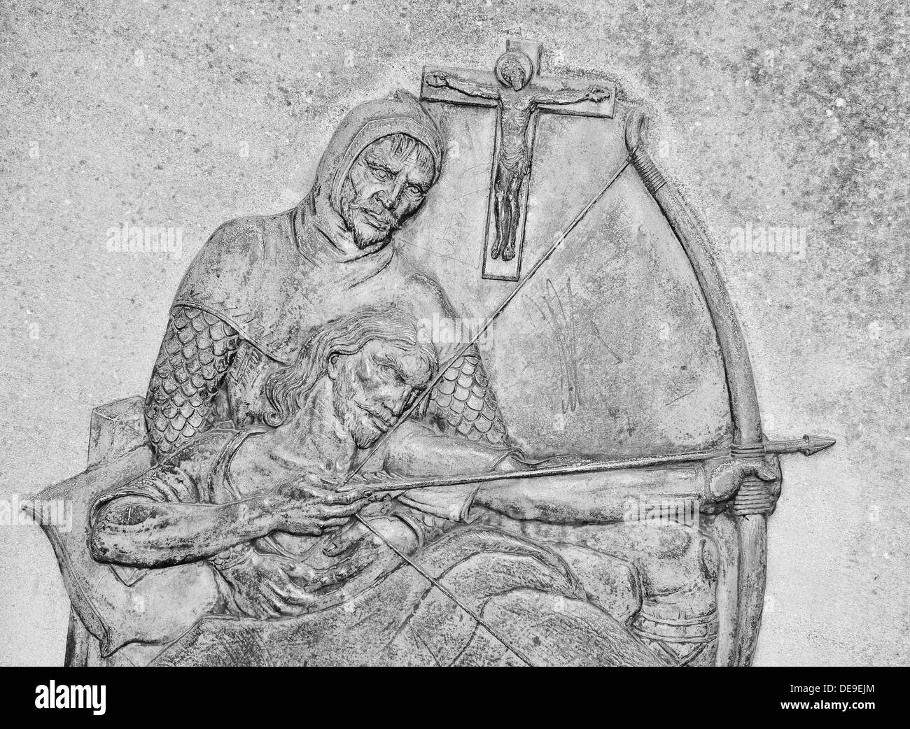 Basrelief représentant Robin des bois au château de Nottingham, Angleterre. Banque D'Images Basrelief représentant Robin des bois au château de Nottingham, Angleterre. Banque D'Images