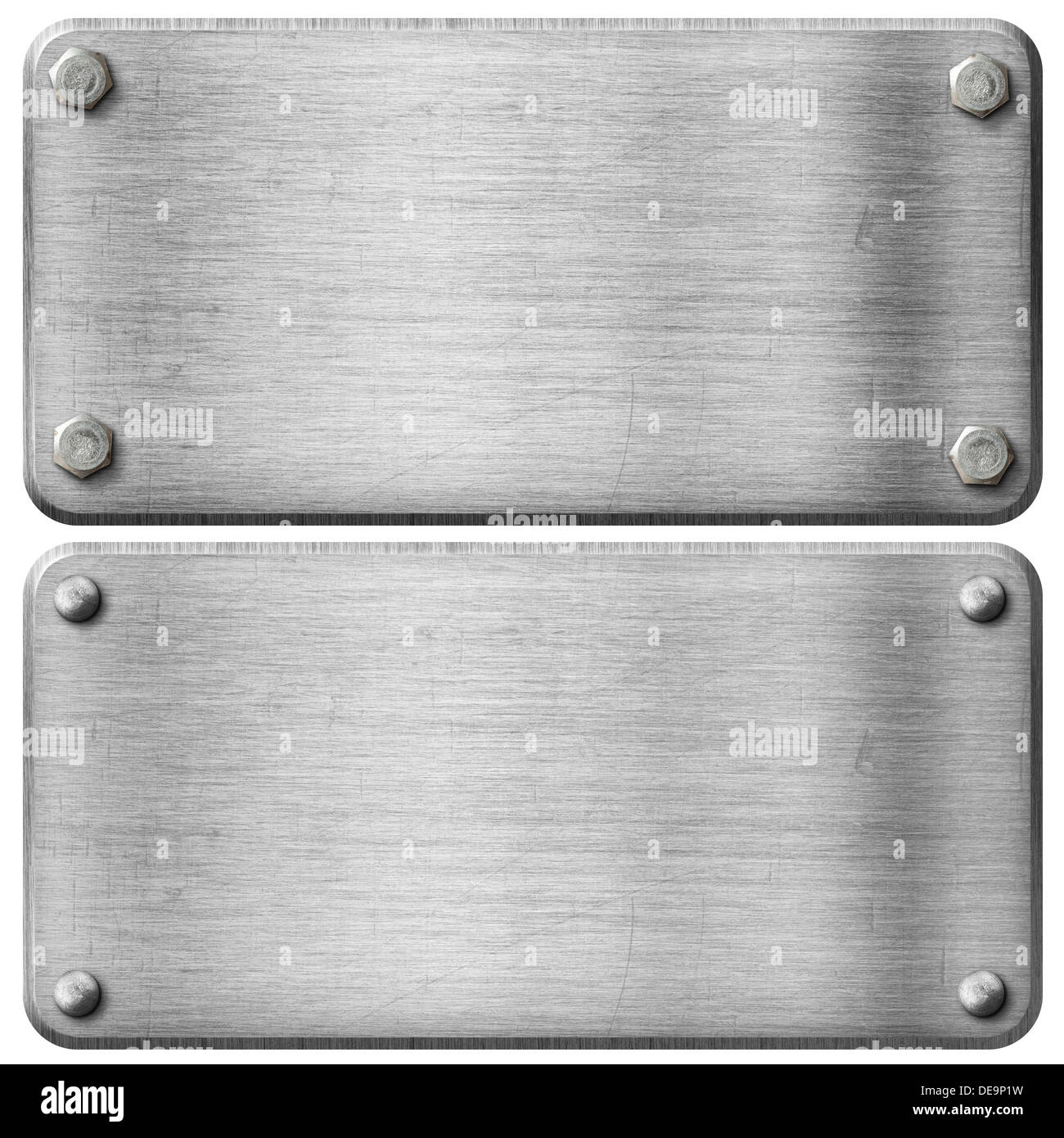 Les plaques d'acier métallique fixé à l'aide de vis et rivets isolated Banque D'Images