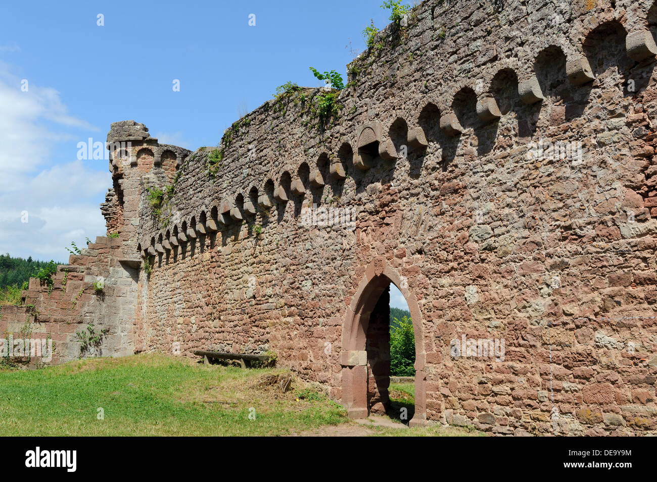 Ère Staufer château fort Burg Wildenberg (Wildenburg)(12.c.) dans Kirchzell, forêt d'Odes, Bavière, Allemagne Banque D'Images