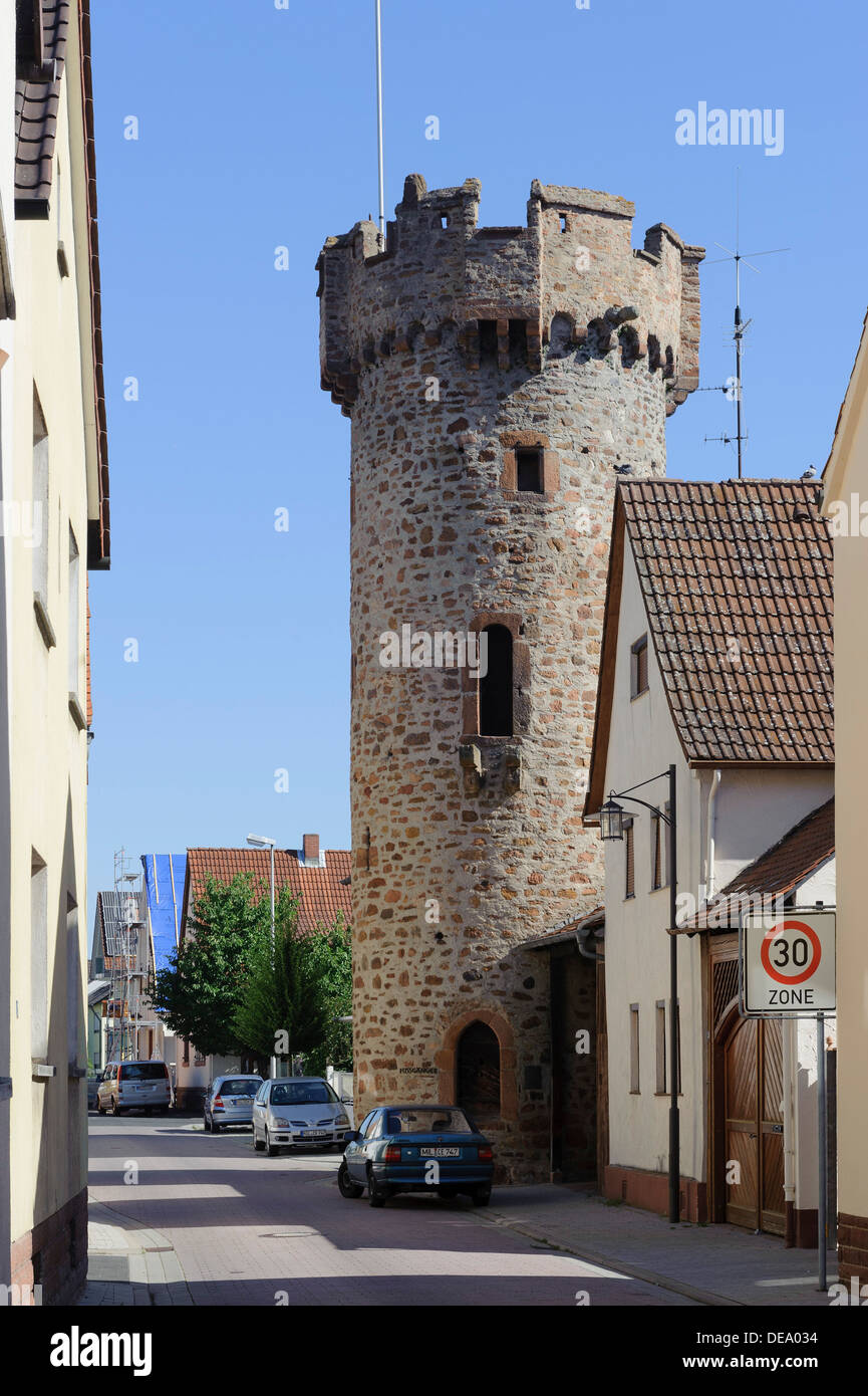 Tour ronde ( 1460) dans la région de Grosswallstadt on Main, Bavière, Allemagne Banque D'Images