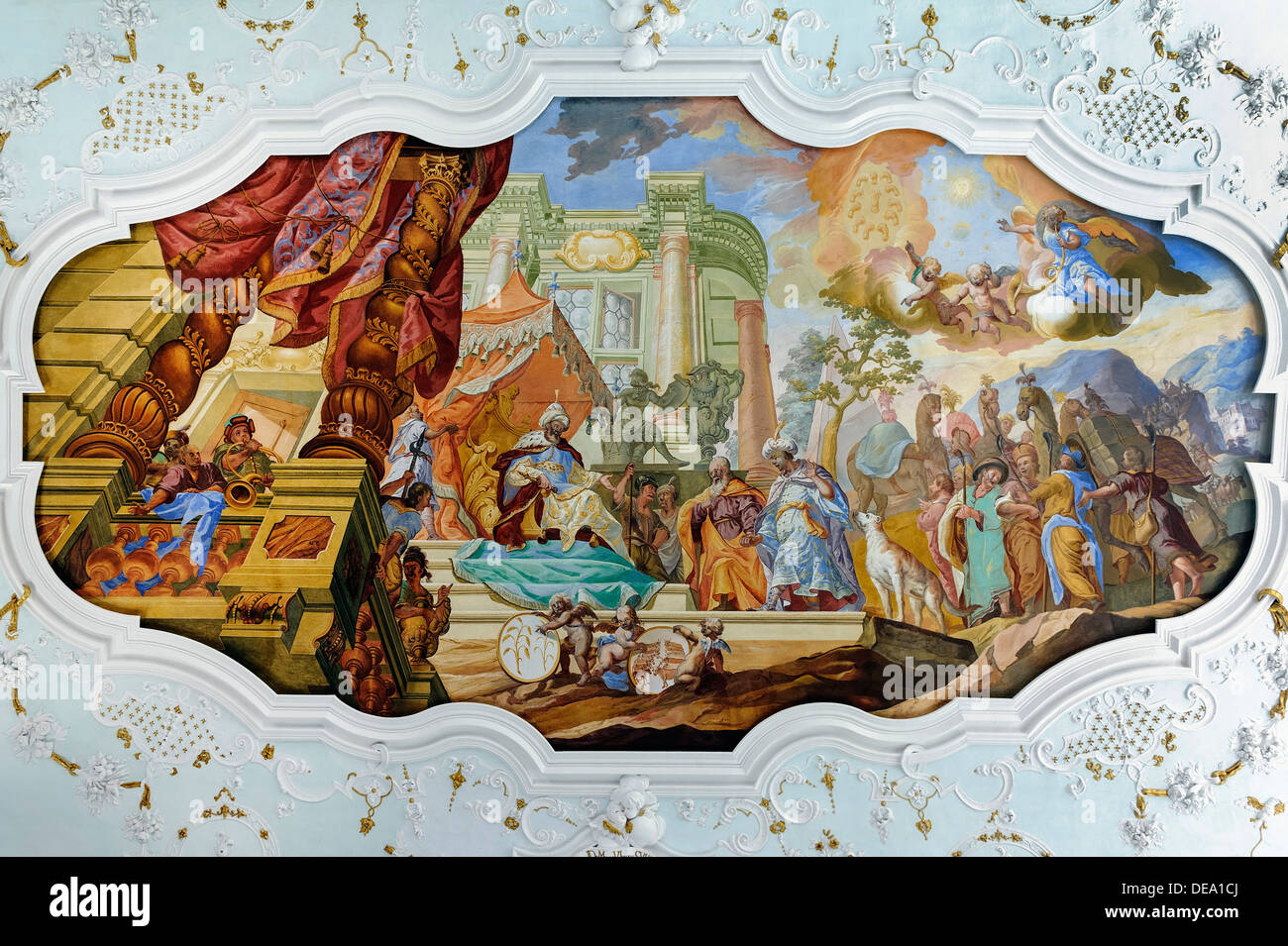 Fresque au plafond à Joseph-hall de Bronnbach monastère près de Wertheim, Bade-Wurtemberg, Allemagne Banque D'Images Fresque au plafond à Joseph-hall de Bronnbach monastère près de Wertheim, Bade-Wurtemberg, Allemagne Banque D'Images