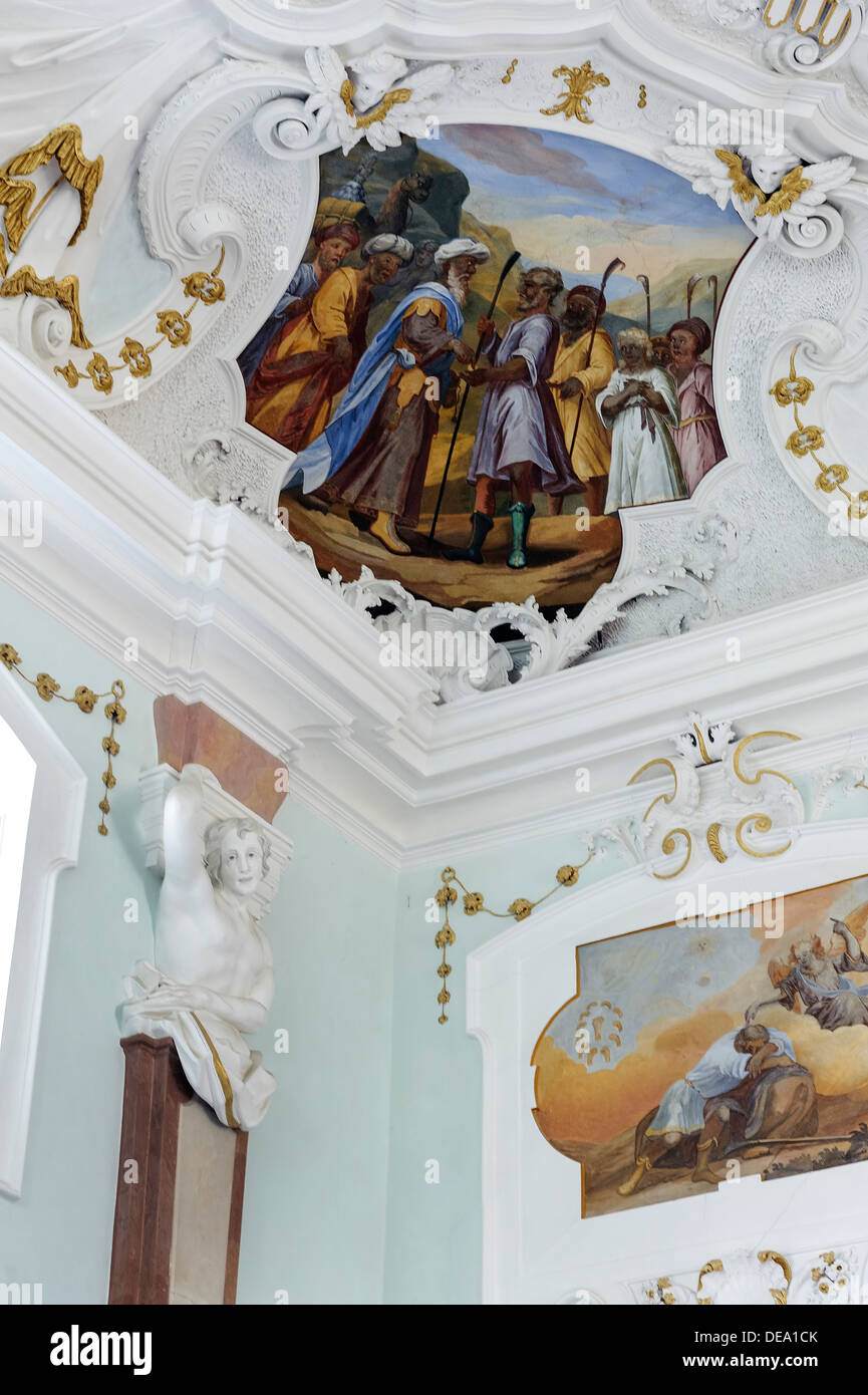 Fresque au plafond à Joseph-hall de Bronnbach monastère près de Wertheim, Bade-Wurtemberg, Allemagne Banque D'Images Fresque au plafond à Joseph-hall de Bronnbach monastère près de Wertheim, Bade-Wurtemberg, Allemagne Banque D'Images
