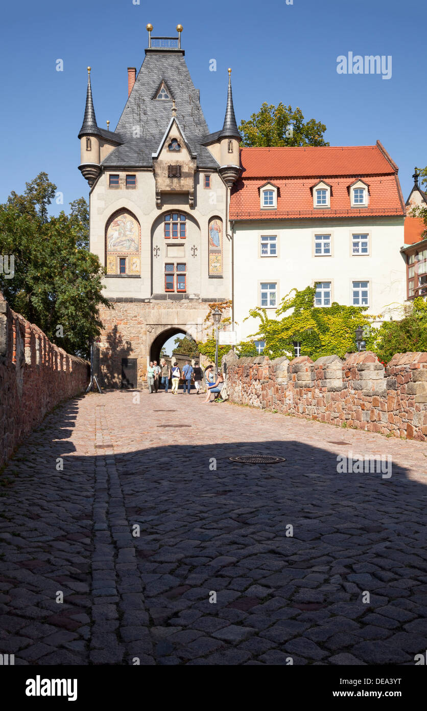 À la porte de l'Albrechtsburg, Schlossbruecke Altstadt, Meissen, Saxe, Allemagne Banque D'Images