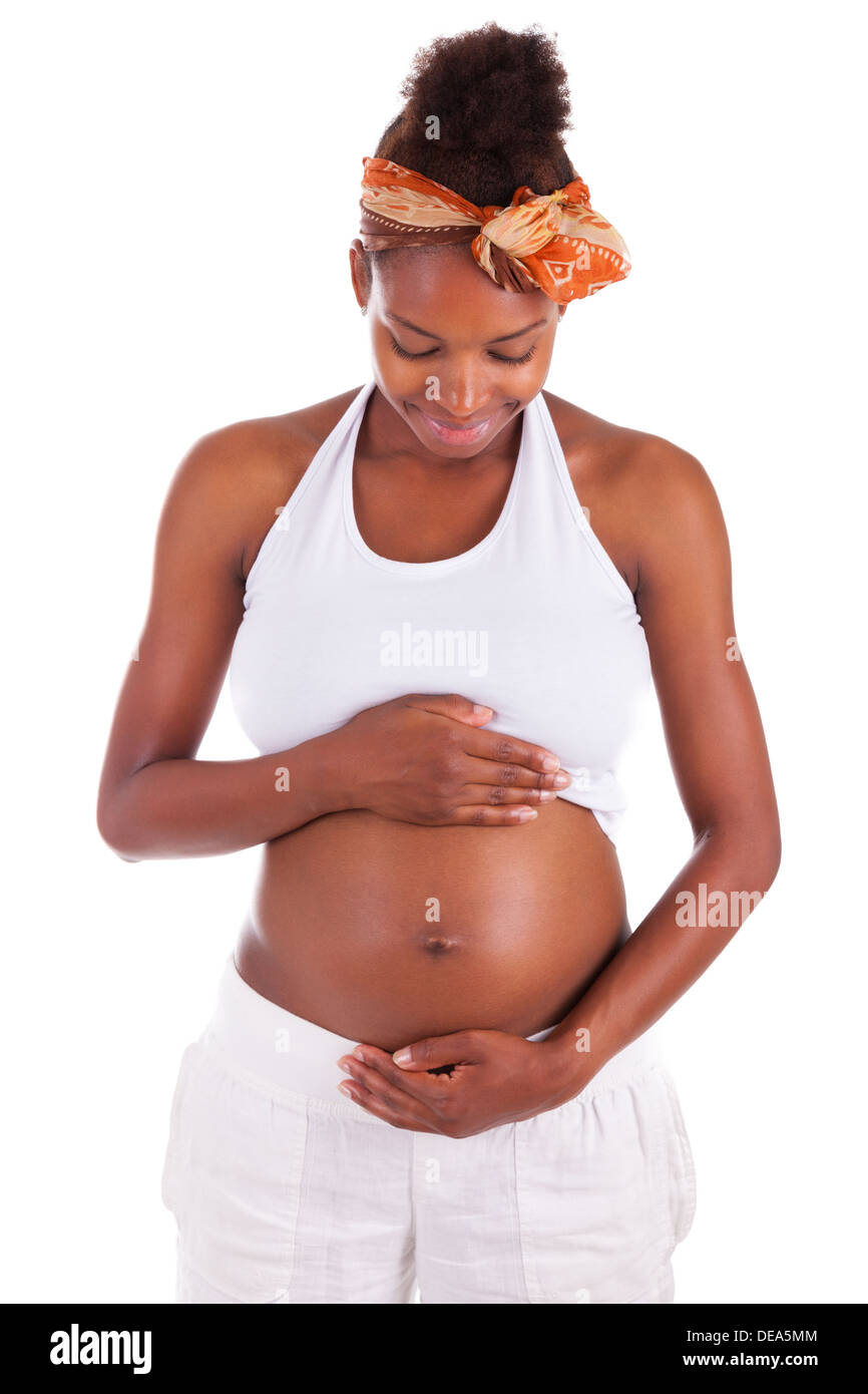 Young pregnant woman touching her belly - peuple africain Banque D'Images