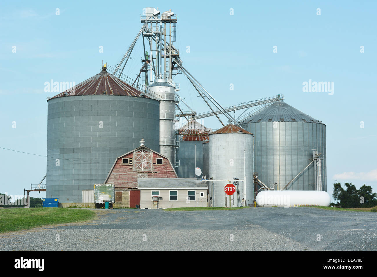 L'agriculture industrielle avec silo à grains récoltés Banque D'Images