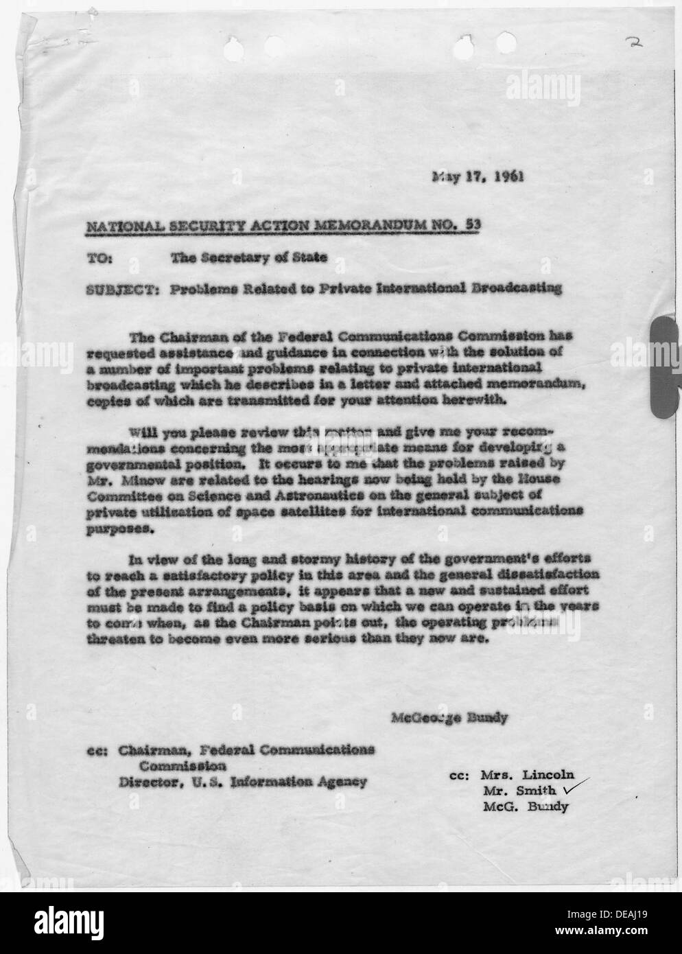 Action de sécurité nationale Note n° 53 Problèmes liés à la Radiodiffusion Internationale Privée 193452 Banque D'Images