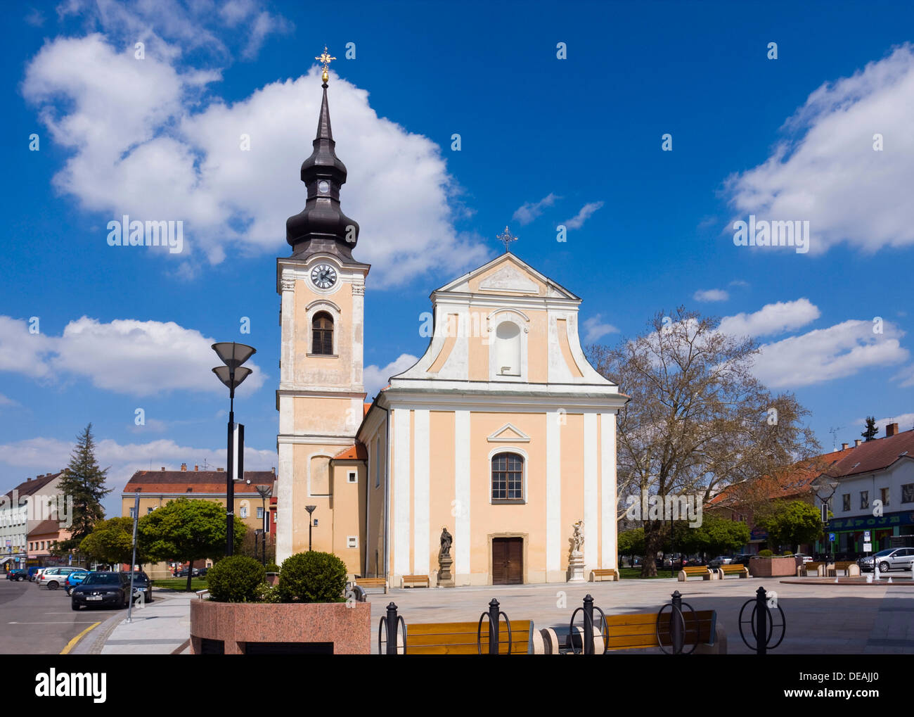 Église de Saint-Laurent, le patrimoine culturel, la place Masaryk, Hodonín, Hodonín, district de la région Moravie du Sud, République Tchèque Banque D'Images