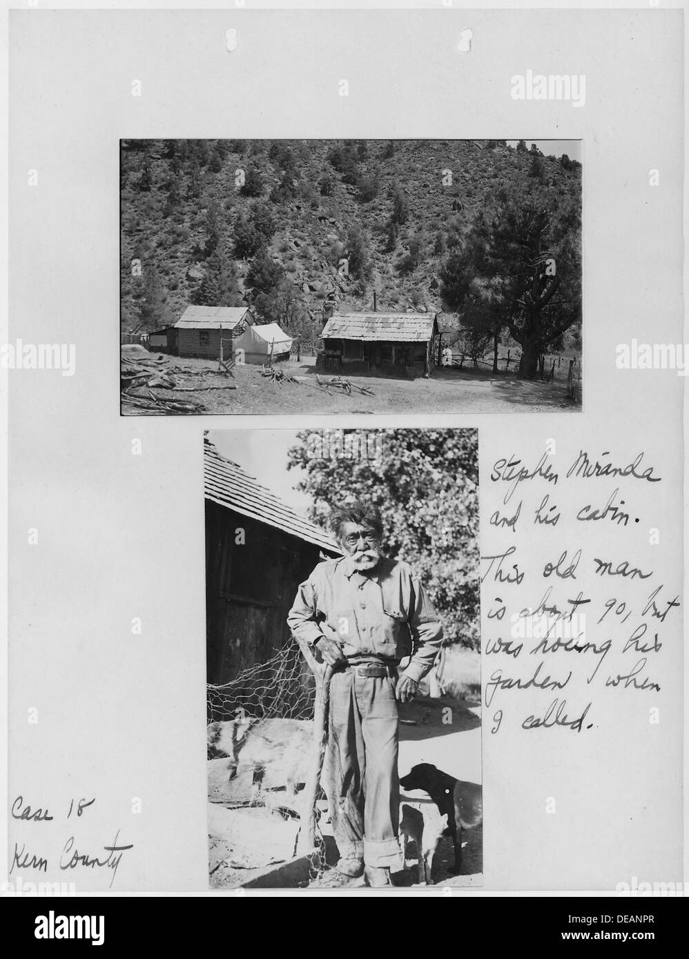 Les photographies, accompagnées de légendes, de Stephen Miranda et son accueil, comté de Kern, en Californie, à partir de l'Enquête sur la sécurité de la vieillesse 296276 Banque D'Images