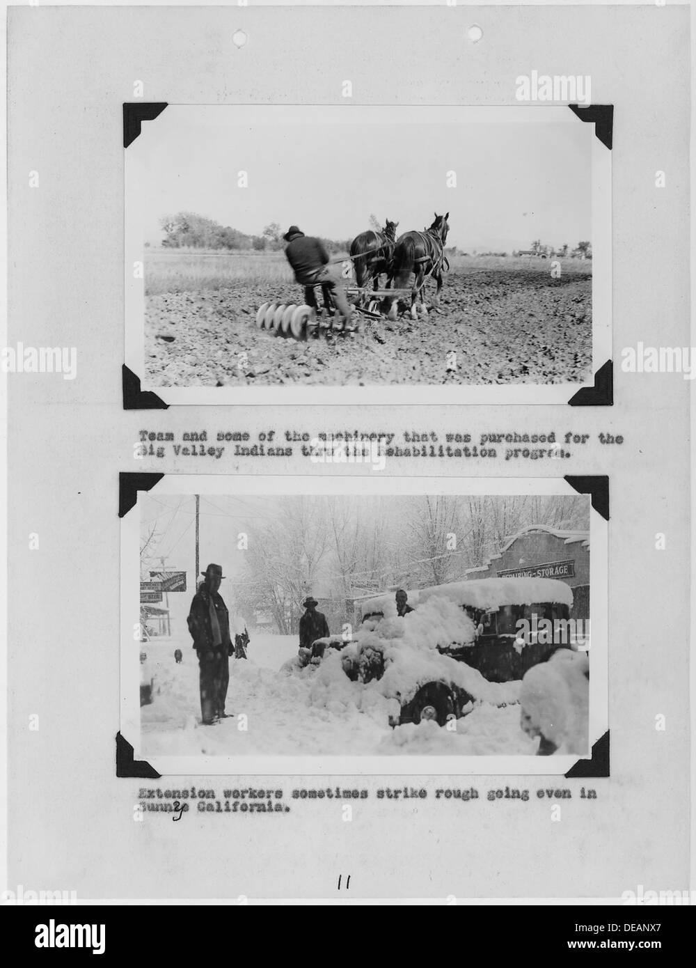 Les photographies, accompagnées de légendes, montrant l'agriculture à Big Valley et les conditions de neige en Californie, à partir de la Rapport annuel de 296257 Banque D'Images