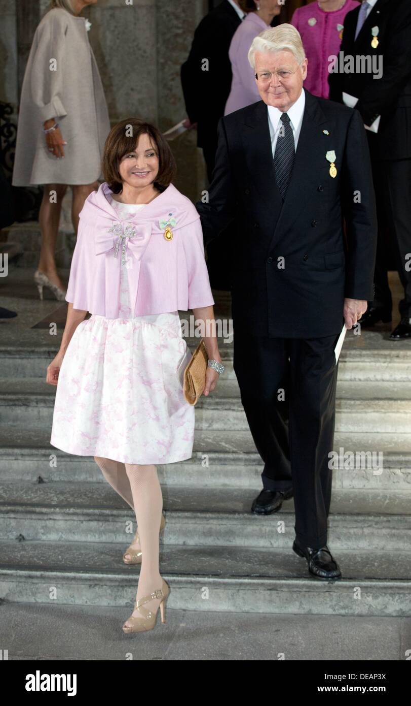 Le Président de l'Islande Olafur Ragnar Grimsson son épouse Dorrit Chevaleraud assister au Te Deum d'action de grâces à la chapelle royale dans le Palais Royal, Stockholm, Suède, le 15 septembre 2013 pour célébrer le 40e anniversaire du roi suédois sur le trône. Photo : PRE/ Albert Nieboer Pays-bas OUT Banque D'Images