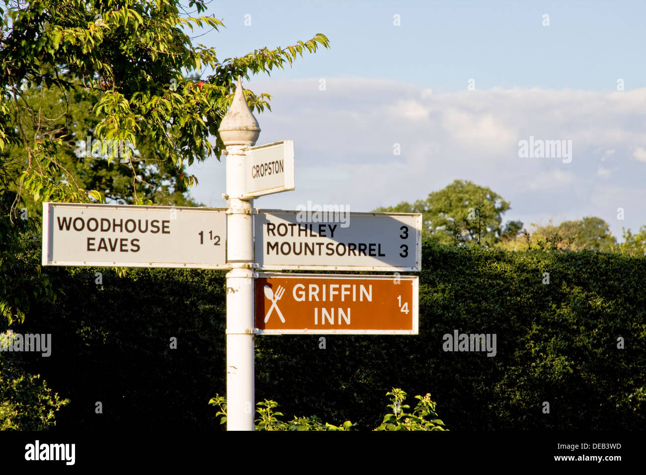 Poteaux de signalisation dans le village de Swithland dans le Leicestershire Banque D'Images