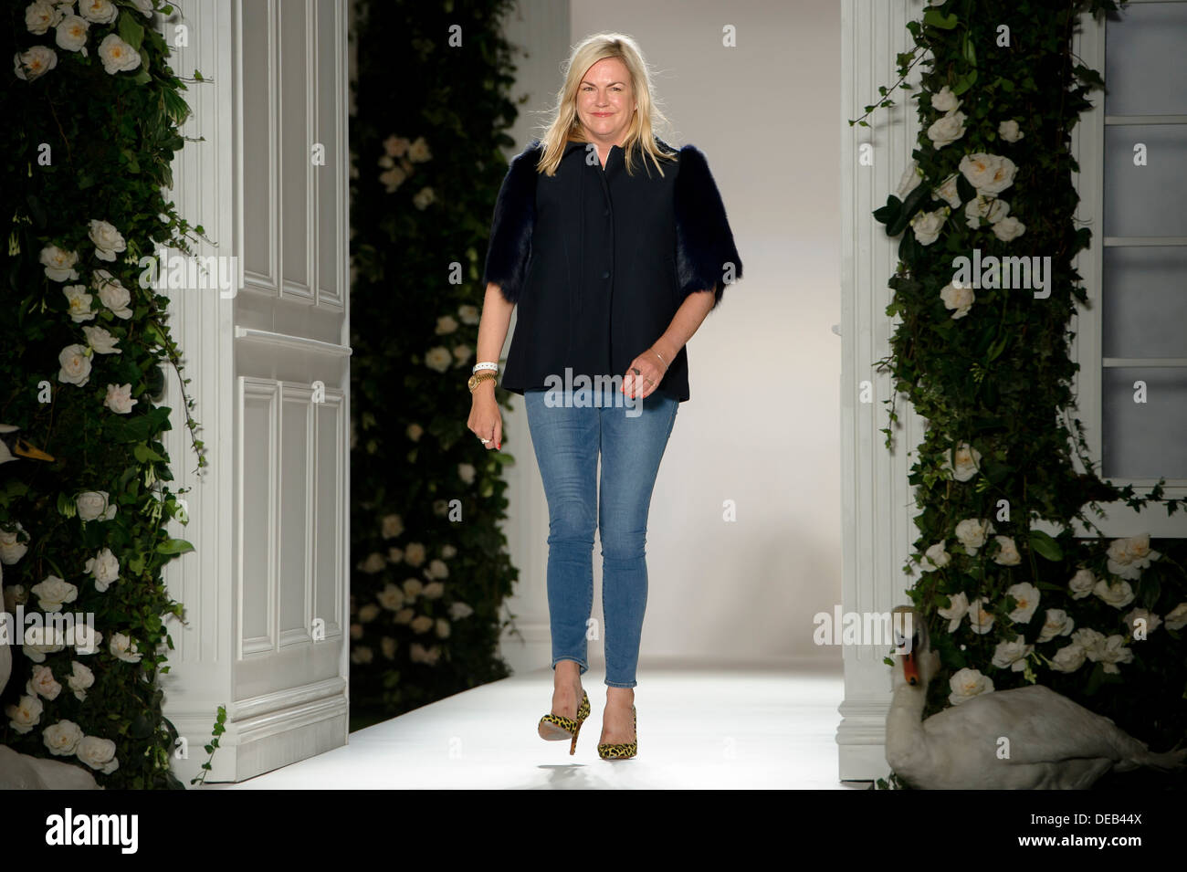 Designer Emma Hill au Mulberry collection lors de la London Fashion Week Spring/Summer 2014. Banque D'Images