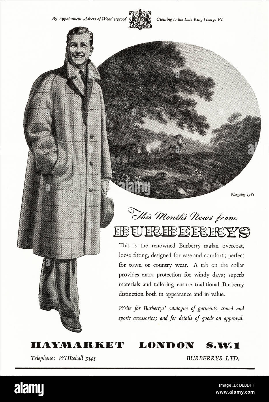 Publicité Publicité par Burberrys BURBERRY manteau Raglan de London England UK magazine annonce vers 1954 Banque D'Images