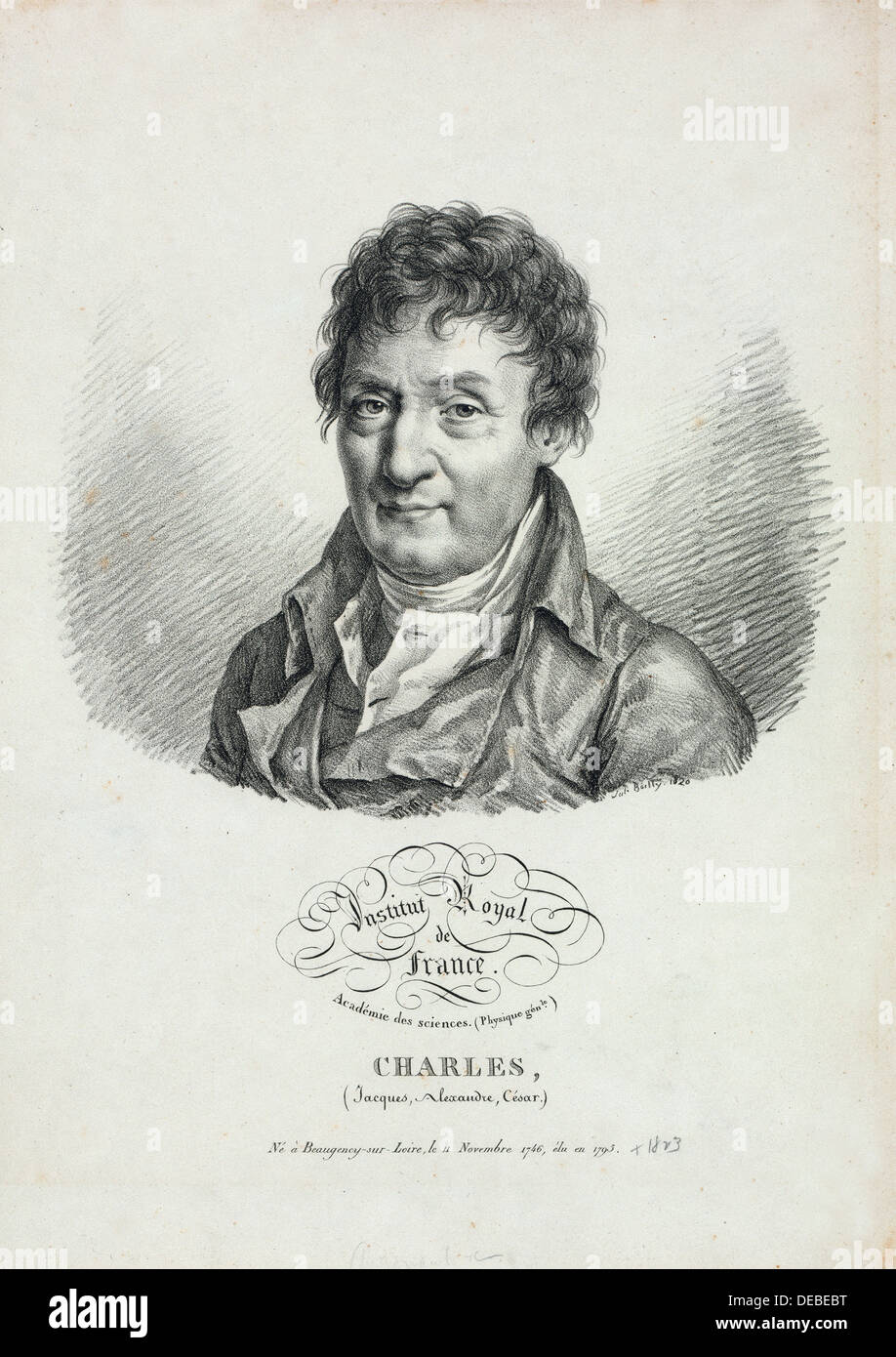 Jacques Alexandre César Charles aéronaute français - qui a fait le premier vol dans un ballon d'hydrogène - 1783 Banque D'Images