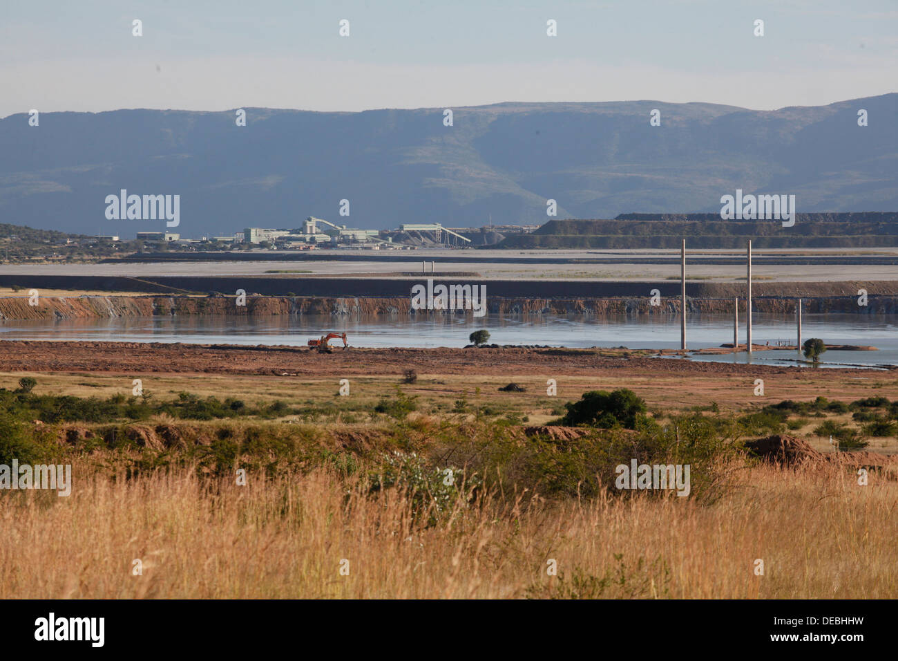 Les milieux humides qui seront couverts par la digue à stériles à Potgietersrus mine de platine, Limpopo, Afrique du Sud, Banque D'Images