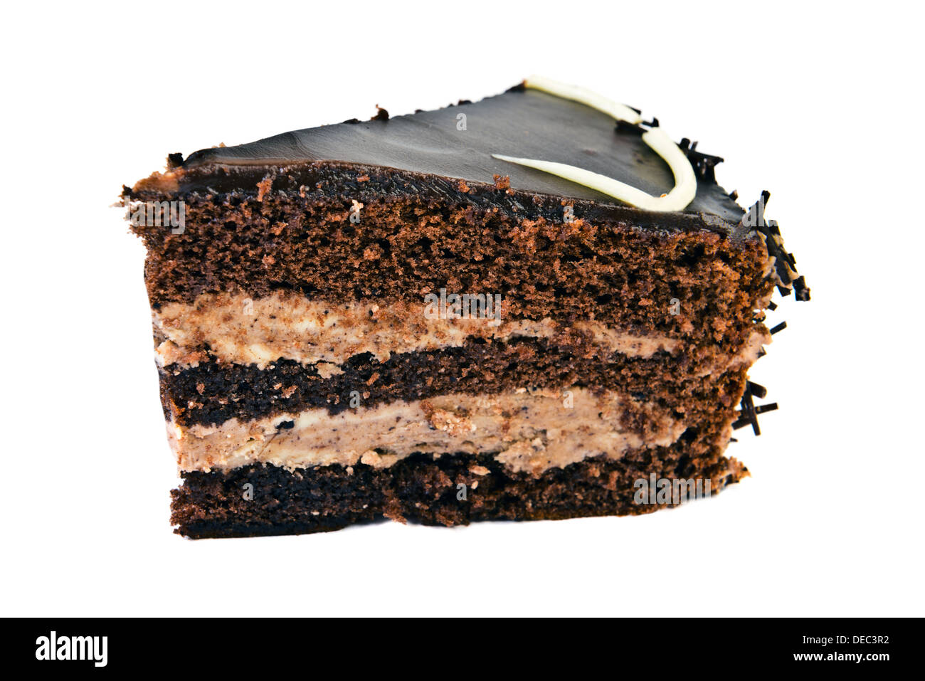 Partie de gâteau au chocolat sur fond blanc Banque D'Images