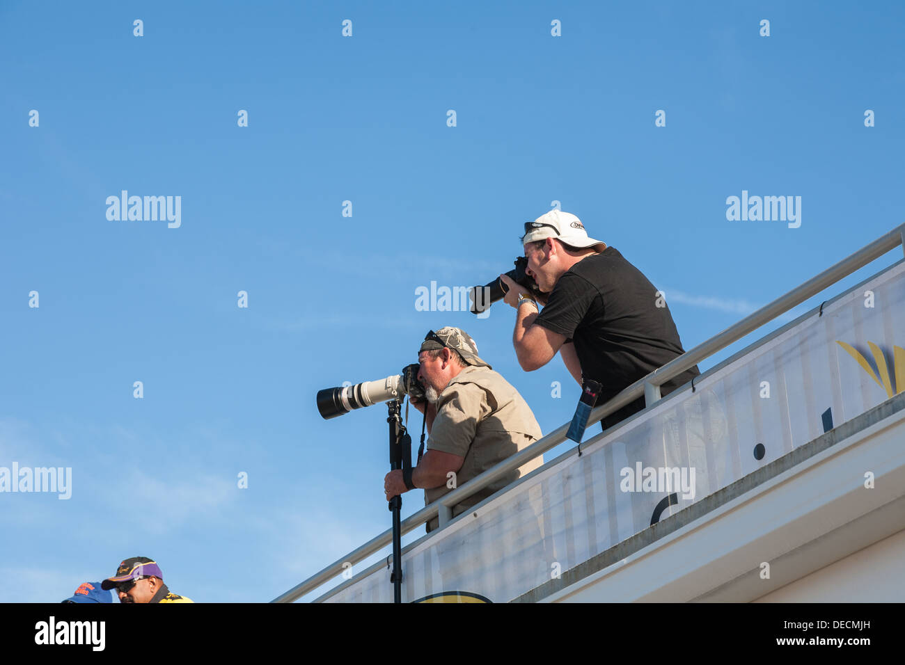 Photographes Photographie course du toit du garage à Daytona International Speedway lors de la Rolex 24 à Daytona 2012, Floride Banque D'Images