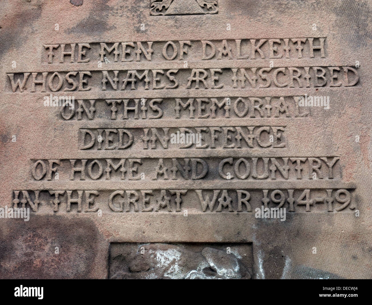 Inscriptions sur Ecully War Memorial 1914-19, Midlothian, Ecosse, Royaume-Uni Banque D'Images