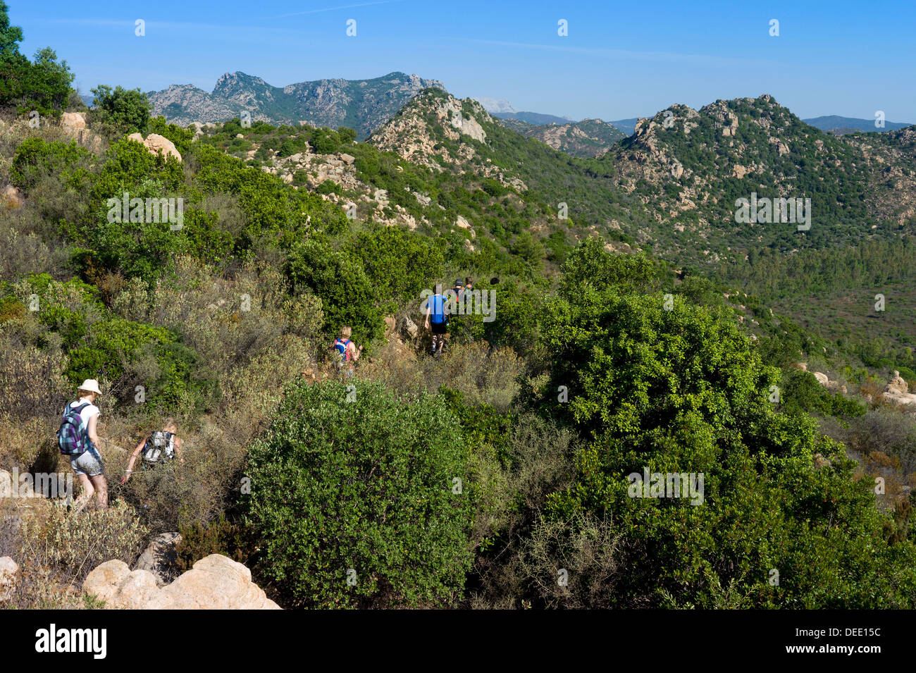 Orosei, Italie, les randonneurs dans le parc naturel de l'Biderosa Banque D'Images