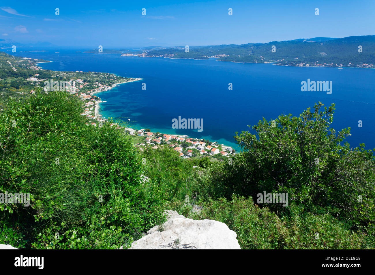 Vue de la péninsule de Peljesac à l'île de Korcula, Dubrovnik, Croatie, Europe Banque D'Images