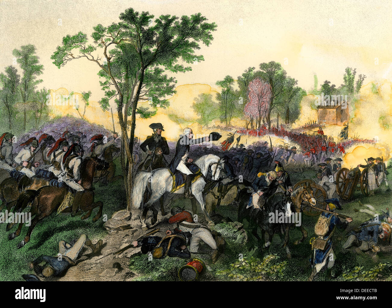 Bataille de Eutaw Springs avec américains commandé par Nathanael Greene, à la main, gravure Banque D'Images