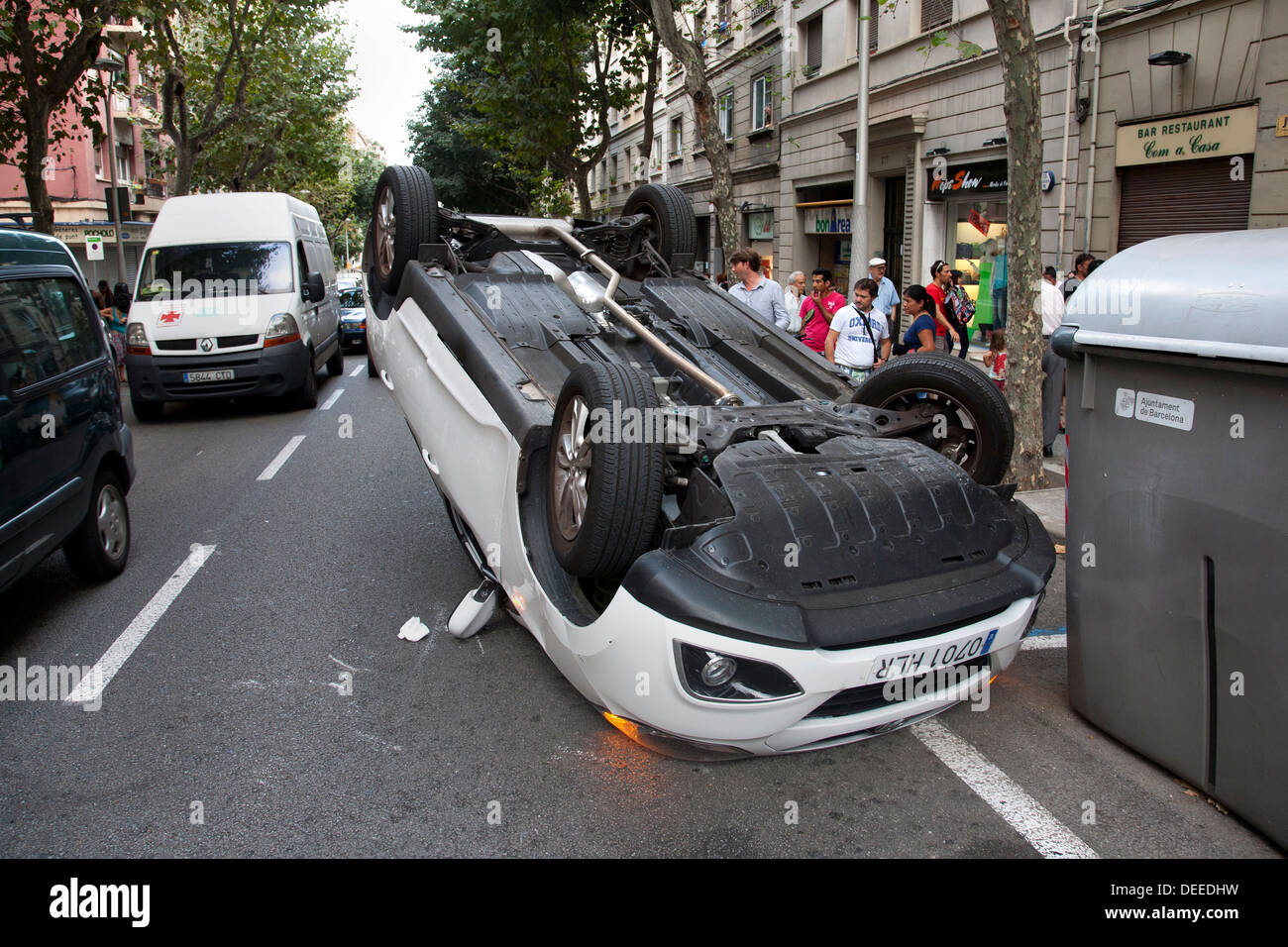 Accident de voiture, Barcelone, Espagne. Banque D'Images