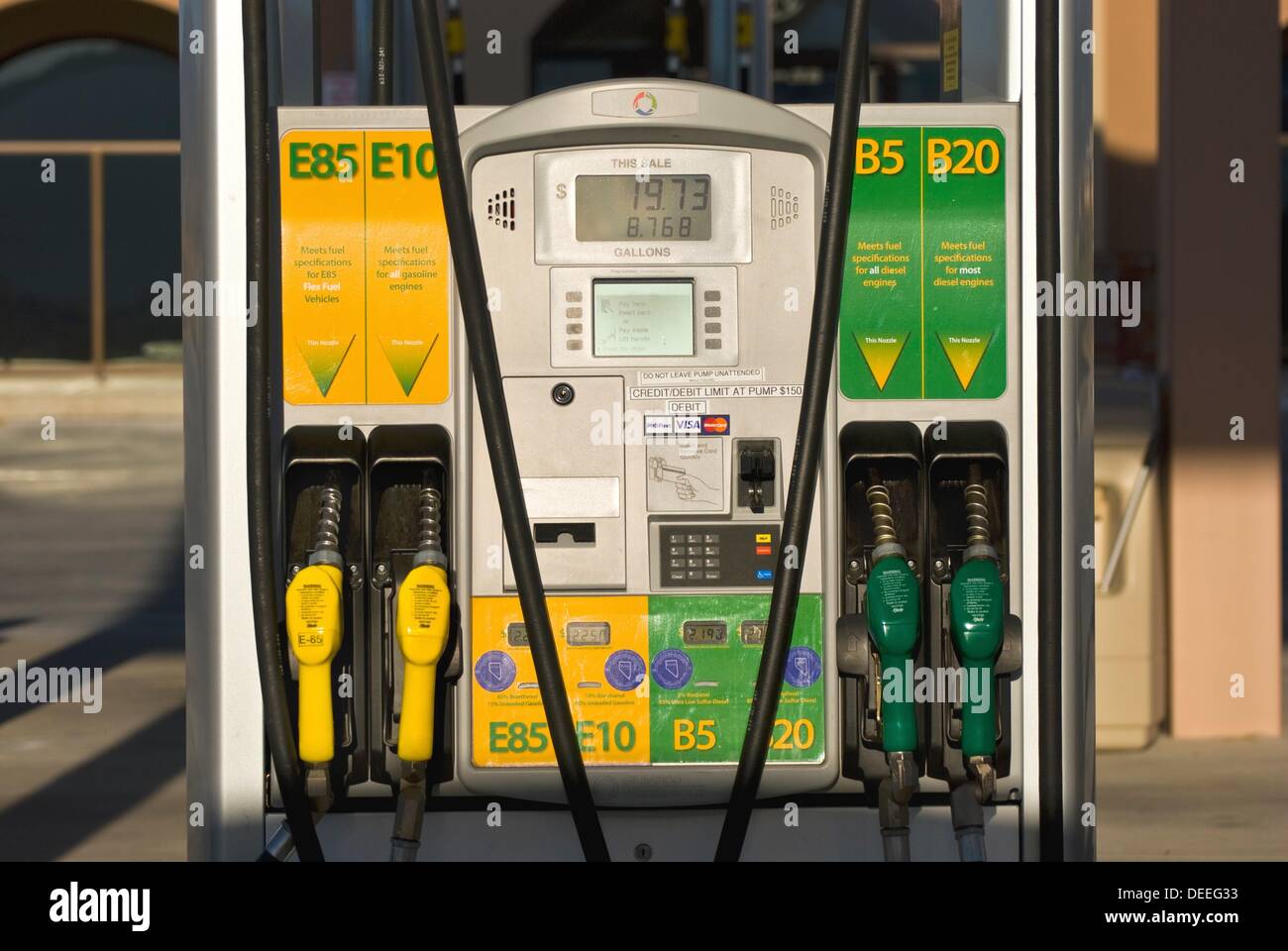 Le biodiesel et l'éthanol-carburant pompe à carburant au détail, avec l'E85,  E10, B5, B20, Minden Nevada Photo Stock - Alamy