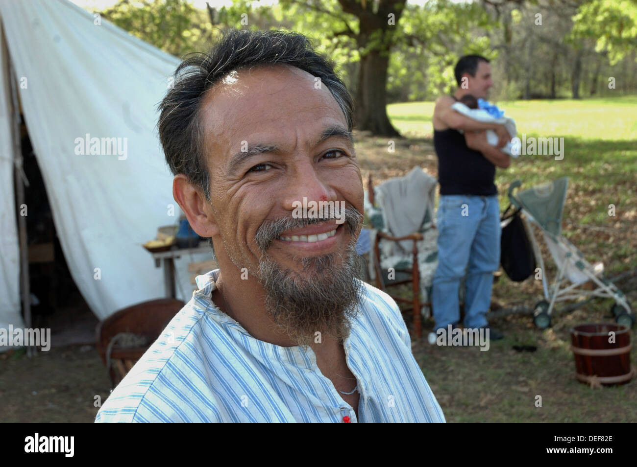 Reconstitution d'Oklahoma pioneer days. Homme sourit pour l'appareil photo Banque D'Images