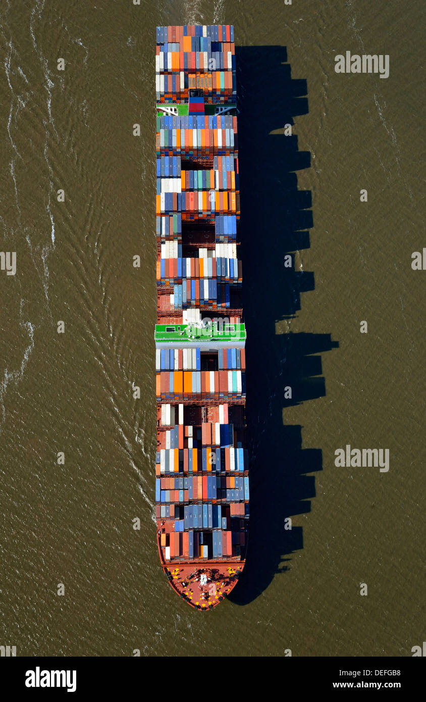 NYK Vénus, porte-conteneurs de la compagnie maritime NYK Lines, vue aérienne, Hambourg, Hambourg, Allemagne Banque D'Images