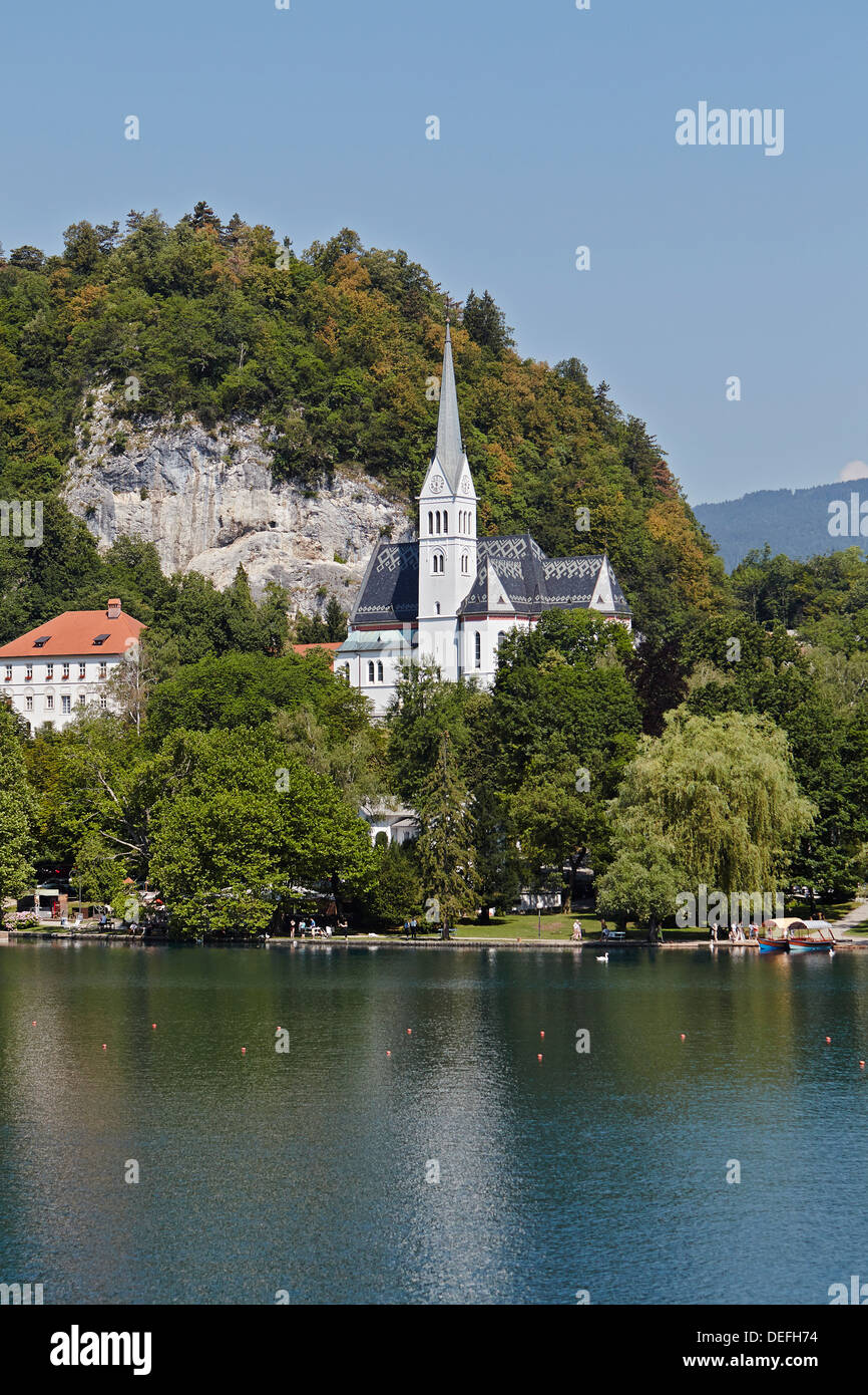 Église de Bled, le lac de Bled, Bled, Haute-Carniole, Slovénie Banque D'Images