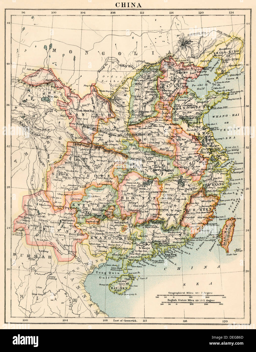 Carte de Chine, 1870. Lithographie couleur Banque D'Images