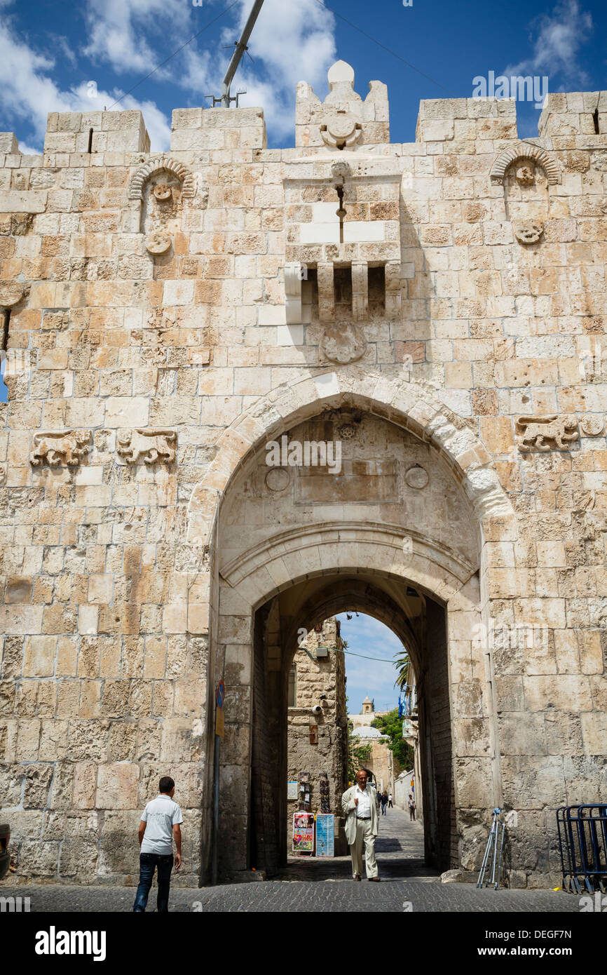 La Porte des Lions dans la Vieille Ville, site du patrimoine mondial de l'UNESCO, Jérusalem, Israël, Moyen Orient Banque D'Images