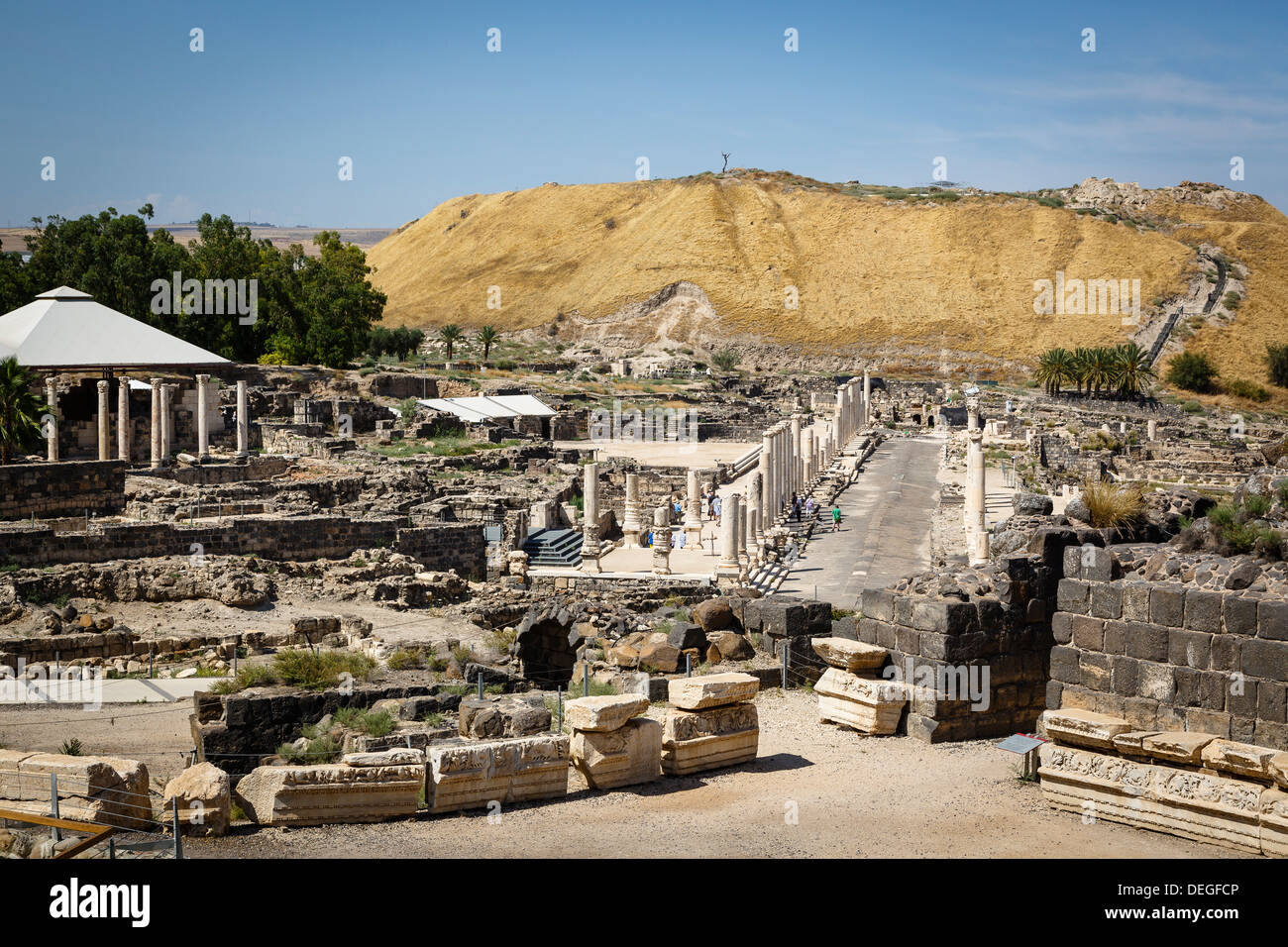 Ruines de l'Roman-Byzantine ville de Scythopolis, tel le parc national de Beit Shean, Beit Shean, Israël, Moyen Orient Banque D'Images