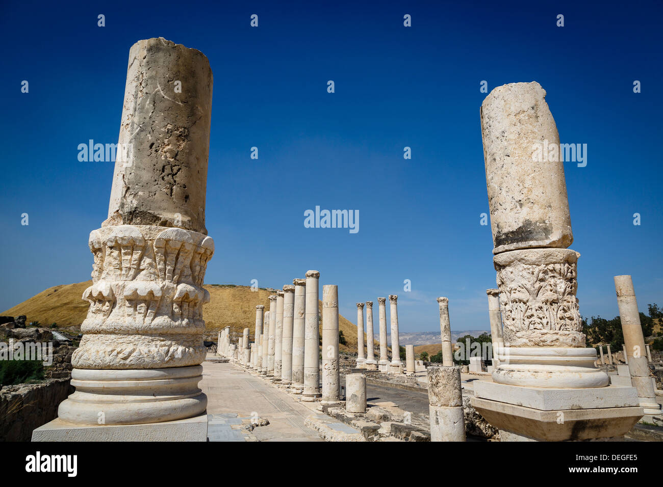 Ruines de l'Roman-Byzantine ville de Scythopolis, tel le parc national de Beit Shean, Beit Shean, Israël, Moyen Orient Banque D'Images