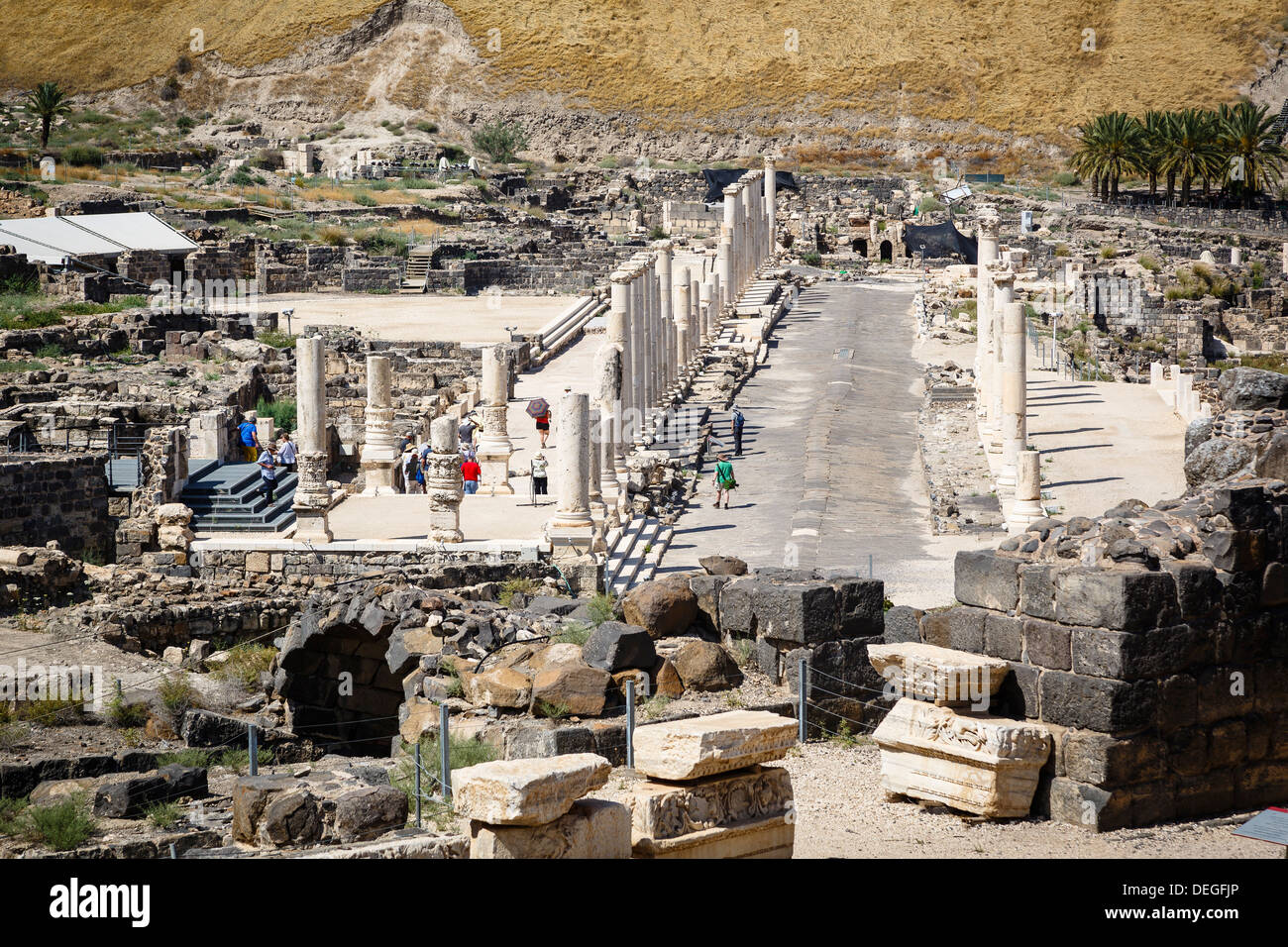 Ruines de l'Roman-Byzantine ville de Scythopolis, tel le parc national de Beit Shean, Beit Shean, Israël, Moyen Orient Banque D'Images