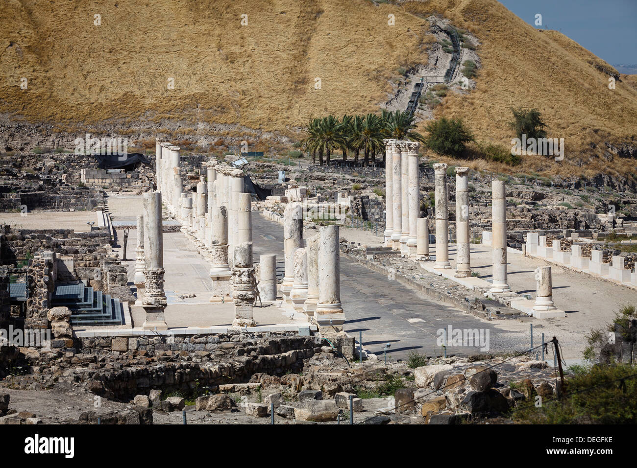 Ruines de l'Roman-Byzantine ville de Scythopolis, tel le parc national de Beit Shean, Beit Shean, Israël, Moyen Orient Banque D'Images