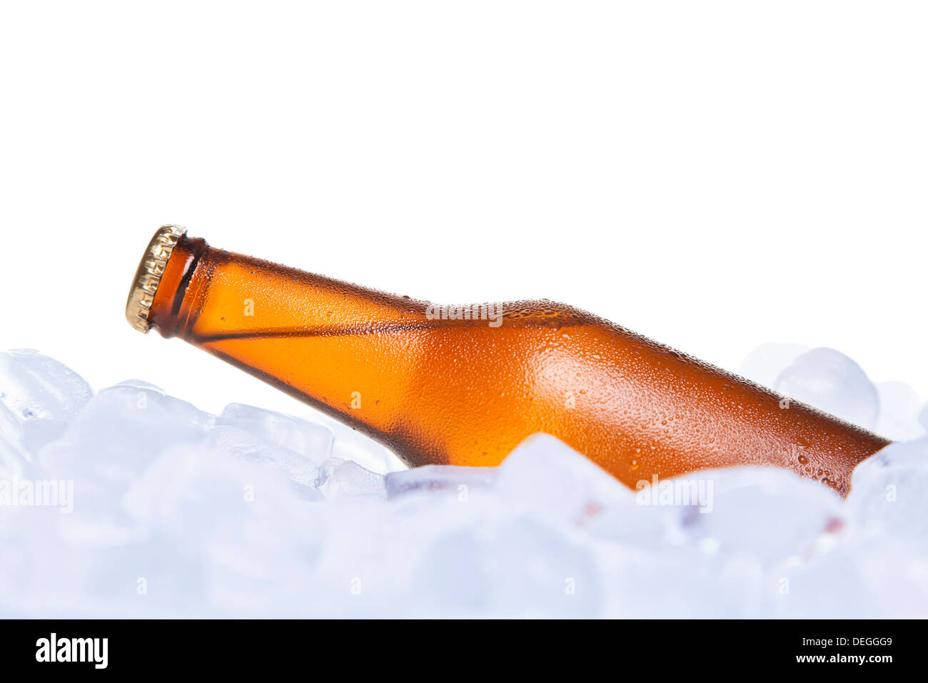 Une bouteille de bière enseveli dans la glace. Banque D'Images