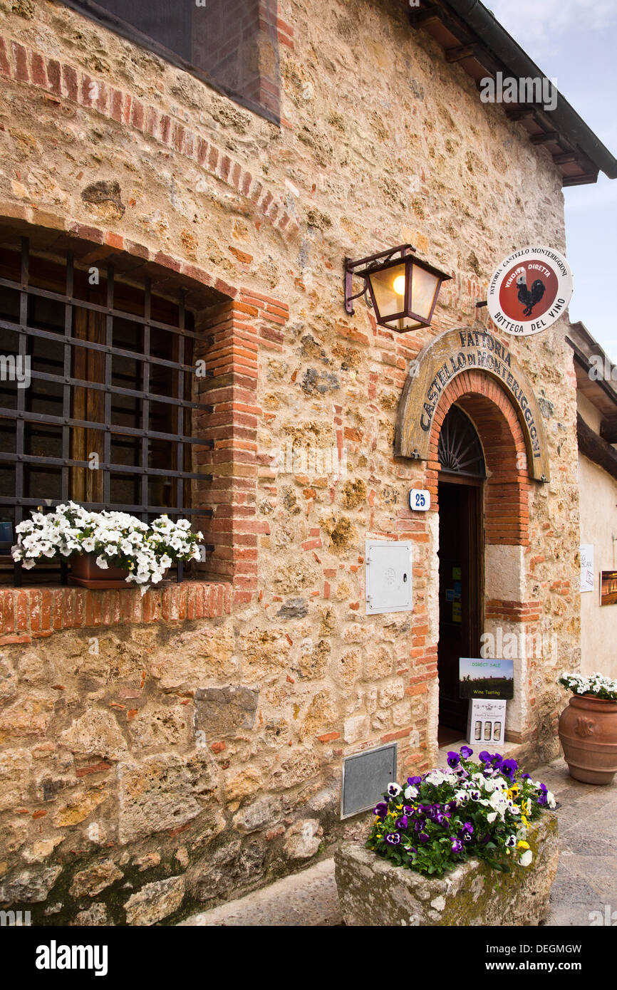 Plantes en pot devant un magasin, Monteriggioni, Province de Sienne, Toscane, Italie Banque D'Images