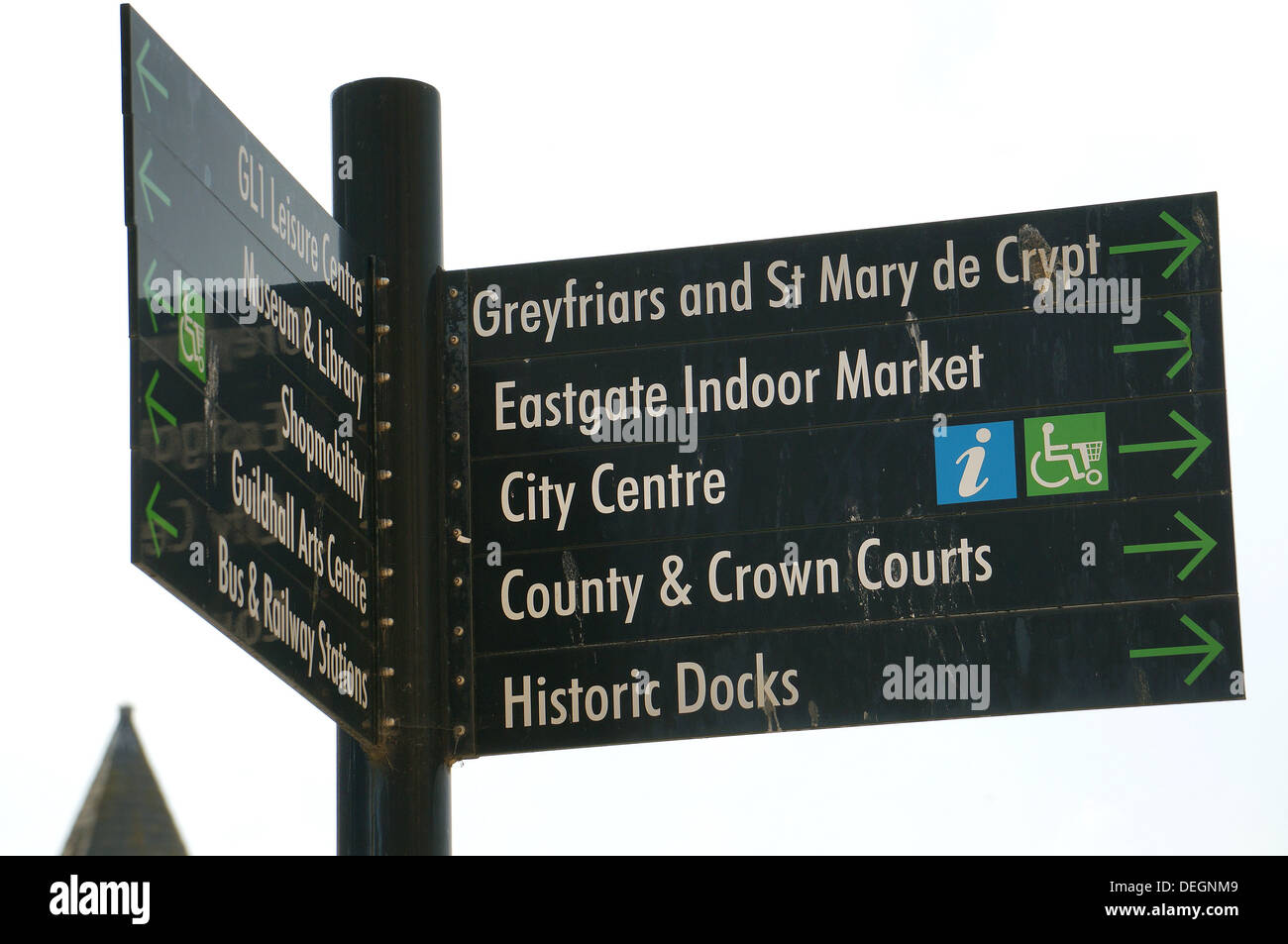 Information touristique panneau de signalisation sur Eastgate Street dans la ville de Gloucester Gloucestershire Angleterre GB 2013 Banque D'Images