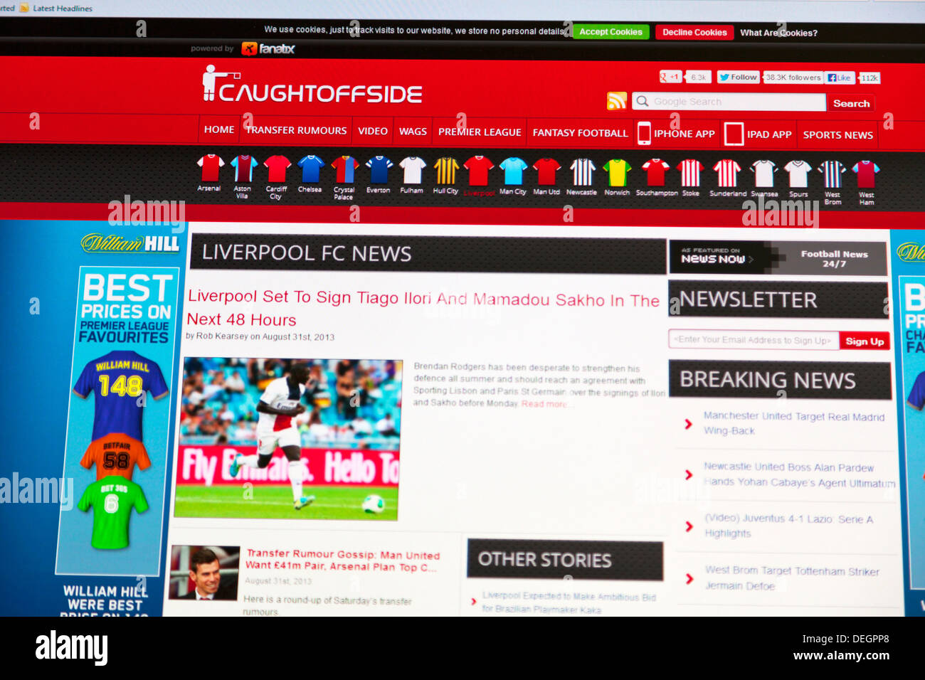 Pris au site internet de côté pour les fans de football de Liverpool FC page Banque D'Images