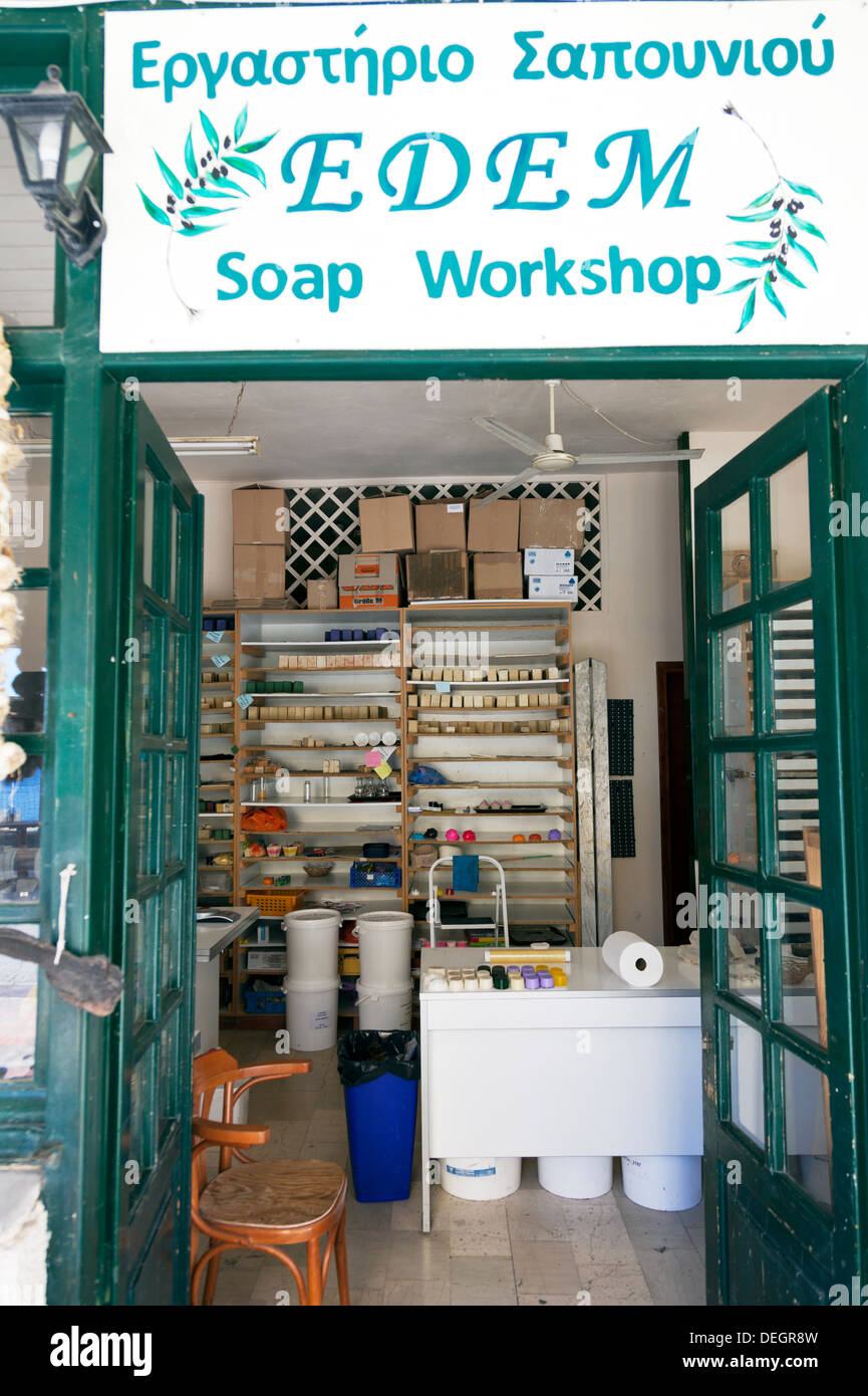 Atelier Savon à Parga Grèce continentale boutique de savon en grec Banque D'Images