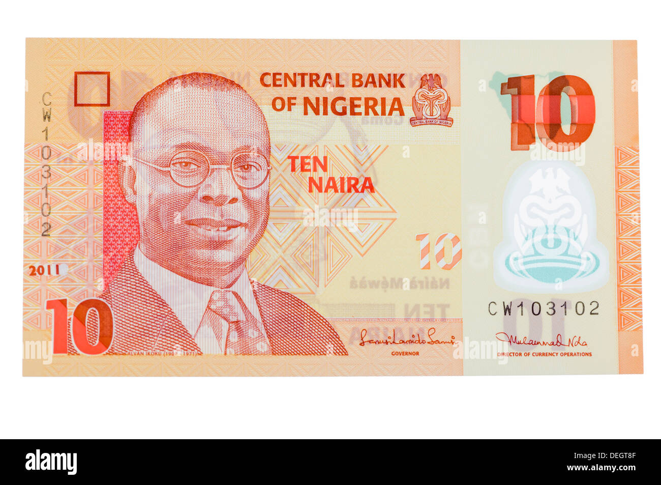 Banque centrale du Nigeria 10 naira (polymère plastique) bank note Banque D'Images