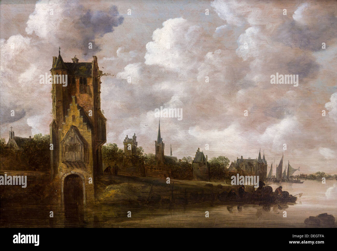 17e siècle - Rivière paysage : l'Pellekussenpoort, 1656 - Jan Josephsz van Goyen huile sur toile Banque D'Images