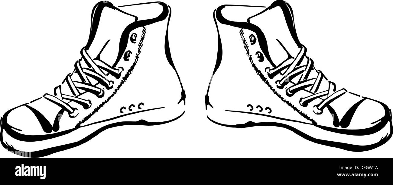 Hand drawn sneakers (gumshoes) isolé sur fond blanc Banque D'Images
