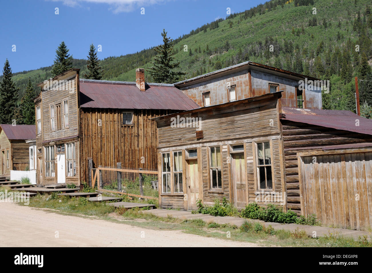 Structures d'origine, St Elme Ville Fantôme, au Colorado. Banque D'Images